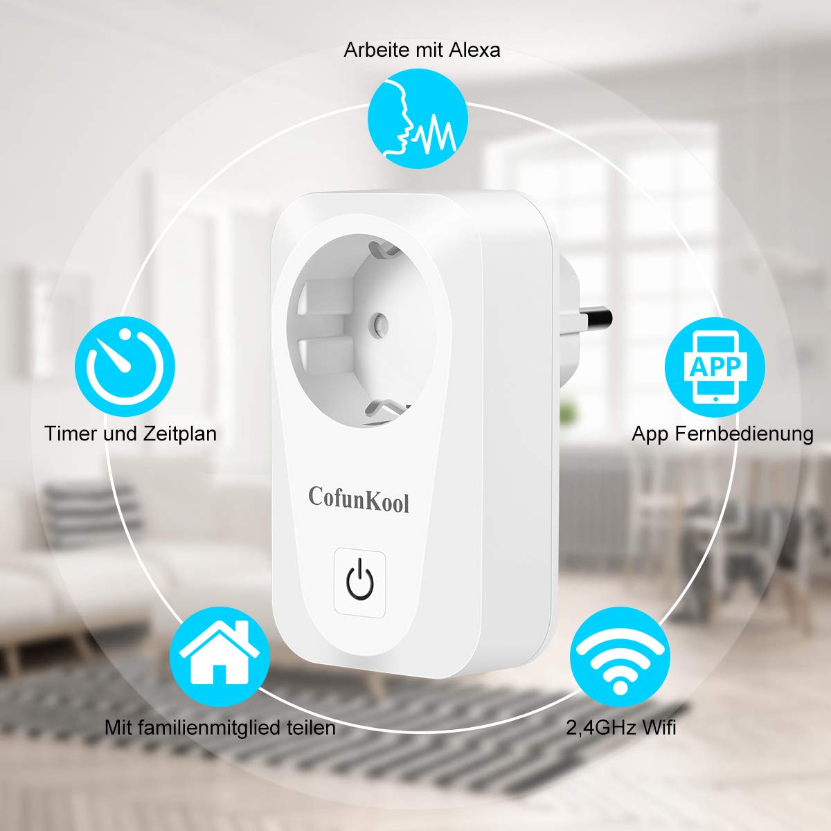 Smart Steckdose CofunKool Intelligente Wifi Steckdose mit Google home und Amazon Alexa (Echo und Echo Dot) Fernbedienung Plug 16A