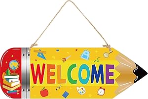 Queekay Back to School Pencil Classroom Decorations Welcome Front Door Sign Hanging Front Door Hanger for First Day of School Preschool Elementary Decor Teachers Gift