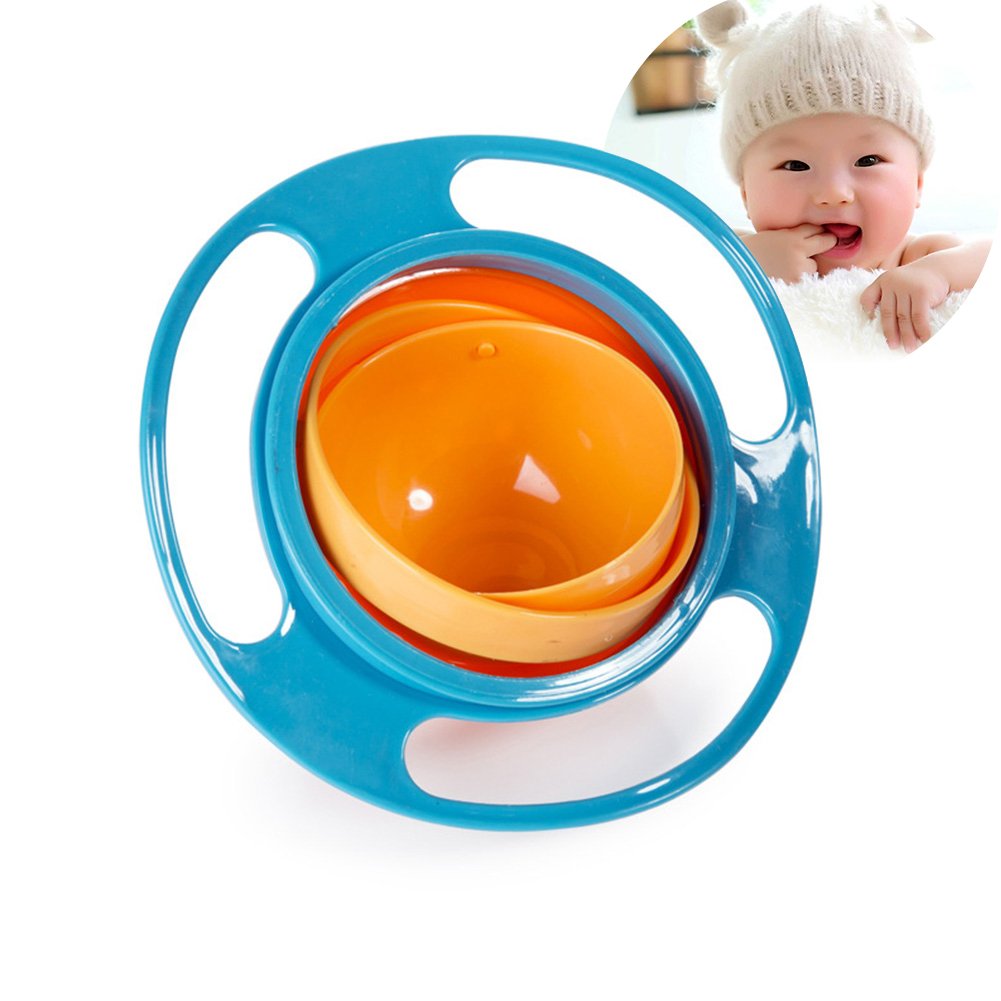 Baby Bowl Children Tableware Non Spill Bowl Toy Dishes Universal 360 Rotate Avoid Food Spilling Food Snacks Bowl Lunch Box Children Christmas Gifts (Blue)