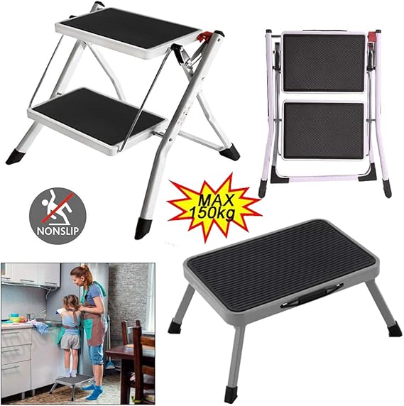 Aluminium Klapptritt 4-stufig - Höhenverstellbar Bis 350kg Für Haus & Garten