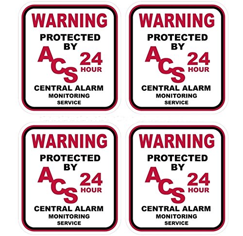 4-Pc Lavish Unique Warning Protected 24 Hour Central Alarm Monitoring Service Monitor Security Stickers Sign Camera Video Under Cameras Protect Business Home Premises Surveillance Decals Size 3"x3.3"