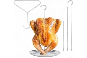 DOLAMOTY Upgraded Multifunctional Turkey Fryer Stand Kit Vertical Skewer, BBQ Turkey Fryer Accessories Poultry Turkey Hanger Chicken Rack for Grill, Stainless Steel