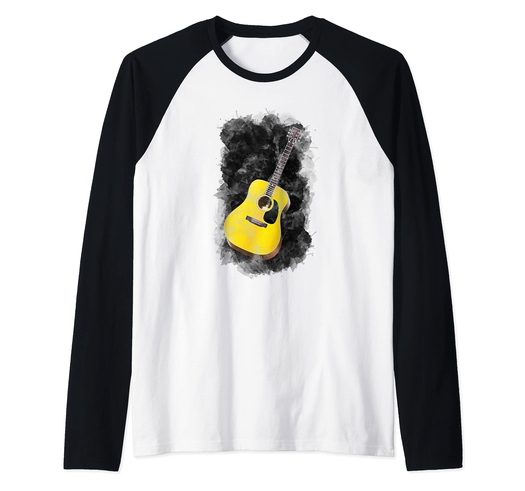 Guitar Watercolor Art / Love Music Player Graphic Acoustic Raglan Baseball Tee
