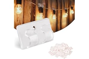Bairth Hooks for Outdoor String Lights, 25Pcs Waterproof Cable Clips with 3M Adhesive Strips, Clear UV-Resistant Cord Holders Heavy Duty for Indoor Outside Christmas Halloween Festival Lights Hanging
