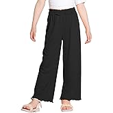 Hvididan Girls Wide Leg Palazzo Pant Loose Straight Cute Bow Waist Spring Summer Lightweight Dress Pant for Kids 5-14Y