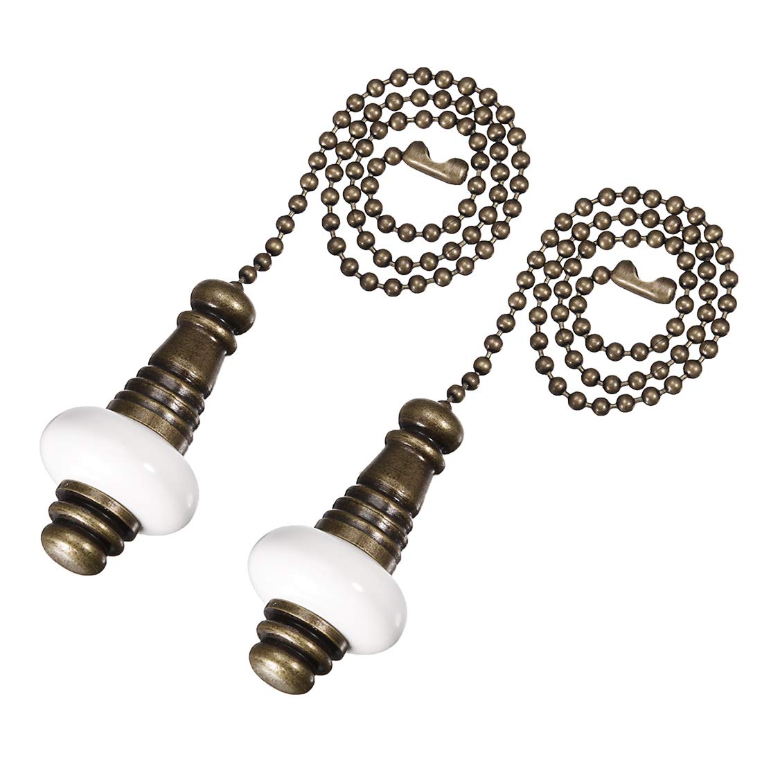 sourcing map Ceramic White Pendant 12 inch Bronze Finish Pull Chain Extension Light Beaded Pulling Chain for Ceiling Lighting Fans Pack of 2
