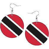 Trinidad And Tobago Flag Faux Leather Earrings For Women Lightweight Round Dangle Earrings Gift