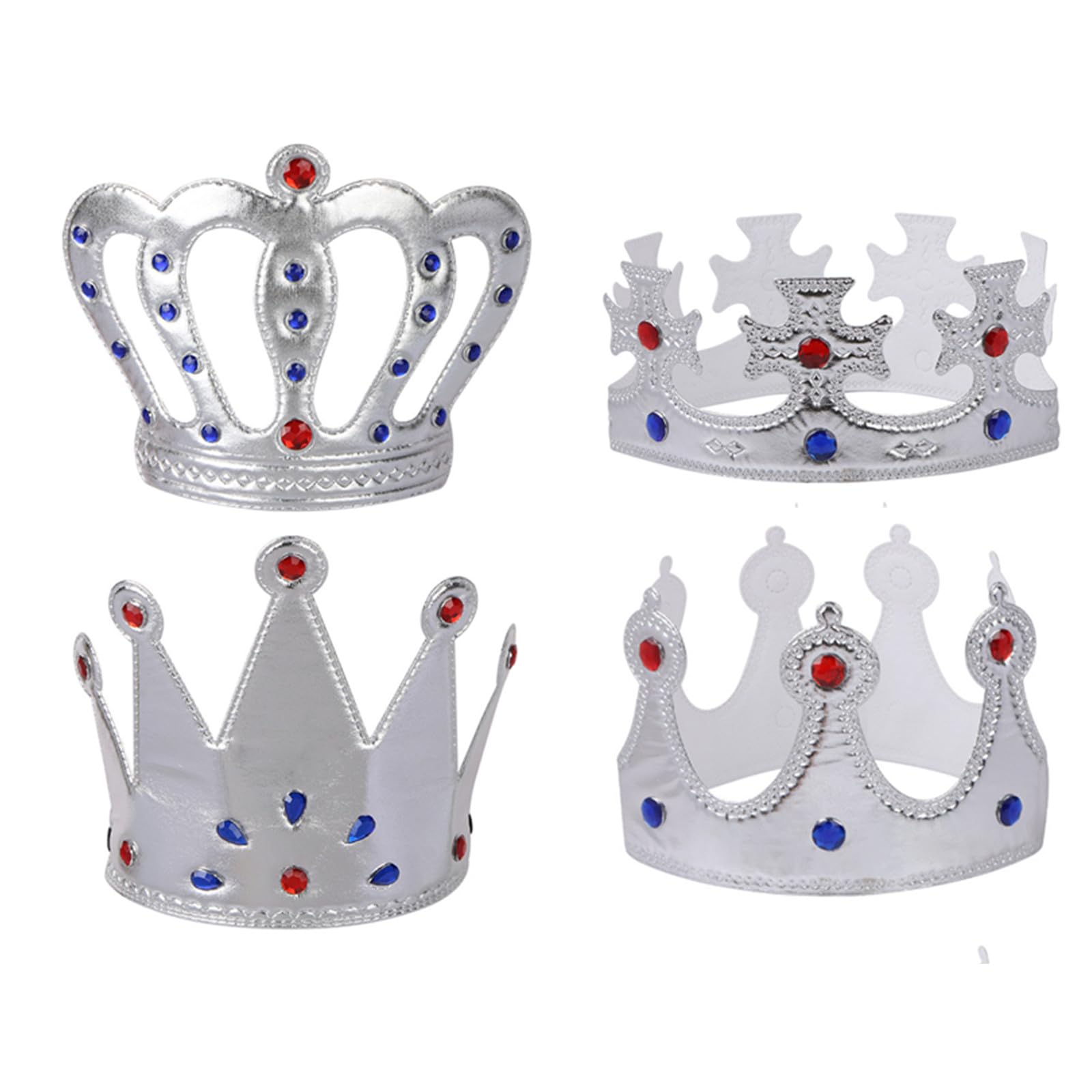 EVERMARKET 4 Pack King Crowns King Queen Prince Princess Cloth Crown，Costume Accessories Stage Props for Theme Party Birthday Cosplay Halloween (silvery)