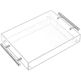 Richboom Clear Acrylic Serving Tray 16"x12" - Coffee Table Living Room Kitchen Decorative Tray with Silver Metal Handles, Bathroom Vanity Tray Perfume Cosmetic Storage Organizer