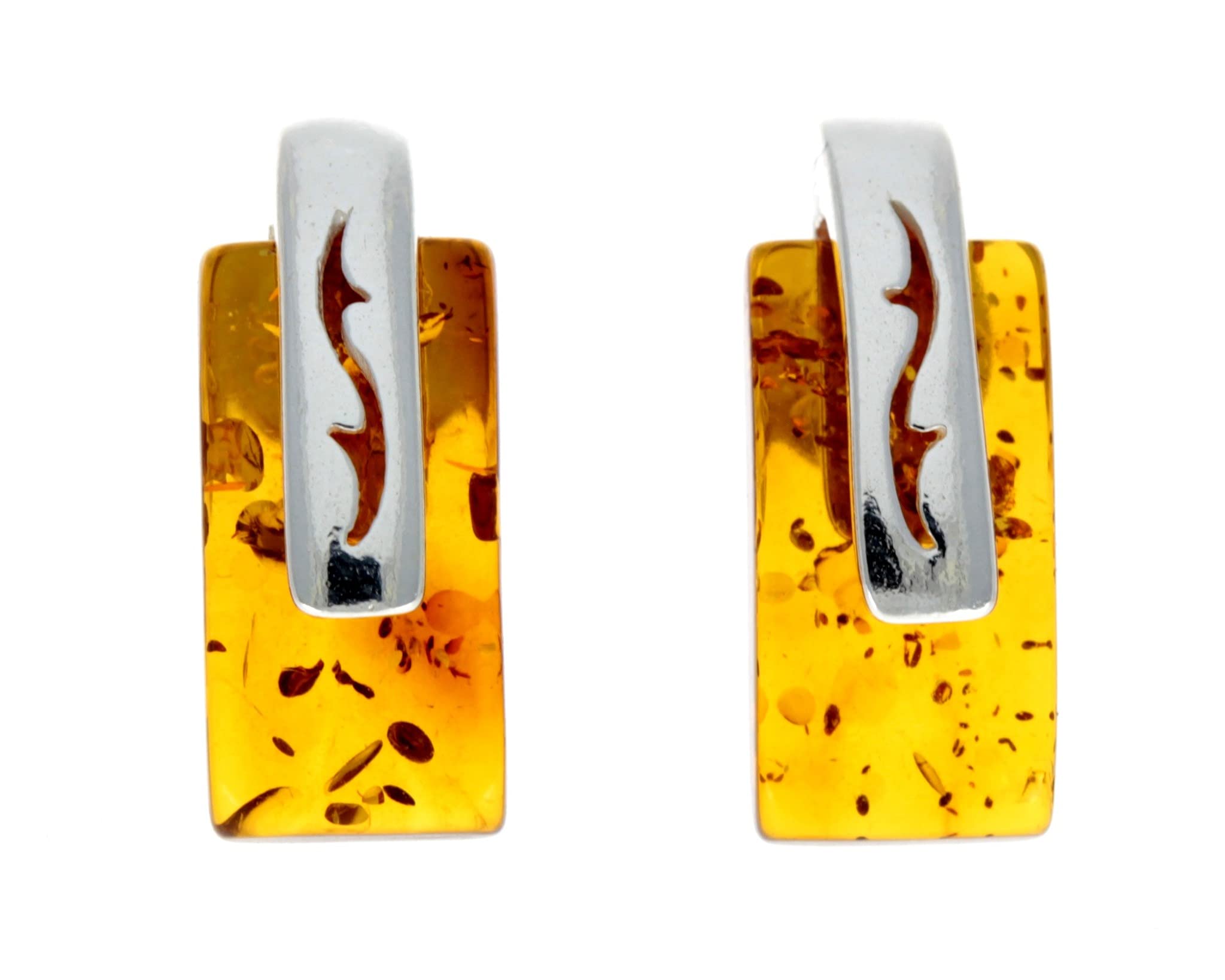 Baltic Cognac Amber Sterling Silver Small Stud Rectangular Earrings