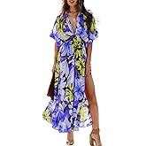 Quatrefox Womens V Neck Flutter Sleeve Boho Midi Dress Summer Wedding Guest Beach Party Long Dresses