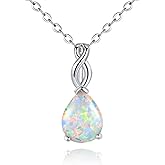 VOLUKA Created Opal/Amethyst/Mystic Topaz Pendant Necklace for Women,18K White/Rose Gold Plated Chain Wedding Engagement Jewelry Gift