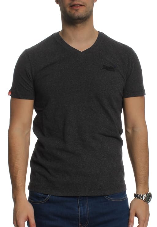 Superdry T-Shirt Men ORANGE Label VNTGE EMB VEE Tee Low Light Black Grit