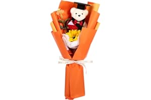 PRETYZOOM 2024 Graduation Bear Bouquet with Artificial Sunflower Arrangement Plush Bouquet for Class of 2024 Congratulations Graduation Gifts