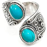 PSAMPMOS Turquoise Boho Rings, Native American Victorian Style Antique Western Statement Open Adjustable Vintage Rings Jewelry Gifts for Women, Sizes 5-10