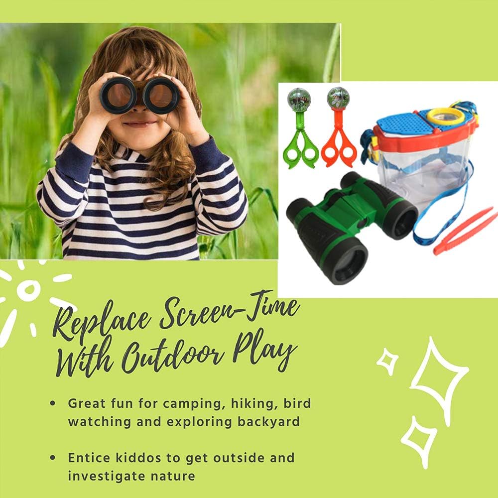 Explorer Kit Kids Outdoor Adventure Camping Bug Catcher Kit Binoculars Educational Nature Exploration Gift for Boys Girls Green: Toys & Games