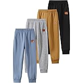 Fdqin Boys Sweatpants 4 Packs Winter Warm Fleece Pants Elastic Waist Jogger Pants Kids Clothes Size 3-12Years