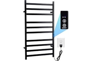 Towel Warmer Heated Towel Rack-Bar - Nopwer Bathroom Wall Mounted Electric Towel Drying Matte Black 10 Bar Plug-in