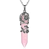 Top Plaza Antique Silver Flower Wrapped Natural Rose Quartz Healing Crystal Necklace Mothers Day Mom Gifts