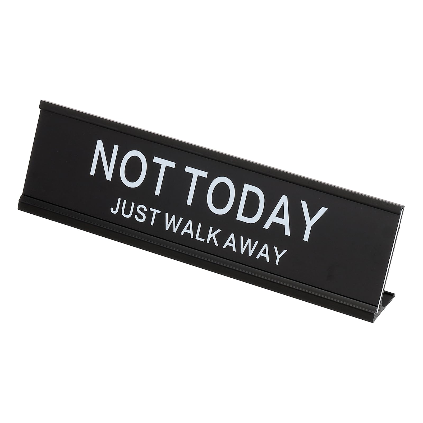 PATIKIL Funny Nameplate, 8"x2" Novelty Desk Sign Plaque Aluminum Desk Name Plate with Base for Office, Black White (Not Today Just Walk Away)