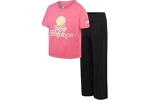 New Balance Active Girls Sweatpants Set - 2 Piece Short Sleeve Active T Shirt and Jogger Girls Pants with Pockets (7-16)