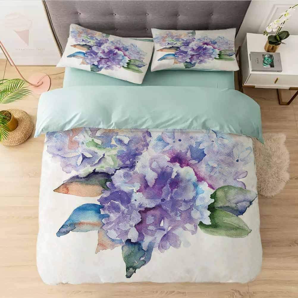 Duvet Cover Set 4 Pieces, Delicate Hydrangea Flowers Blooming Botanical Arrangement Wedding