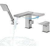 LIWEIKE Roman Tub Faucet with Sprayer, Brushed Nickel High Flow Deck Mount 3 Hole Waterfall Roman Bathtub Faucet with Retract