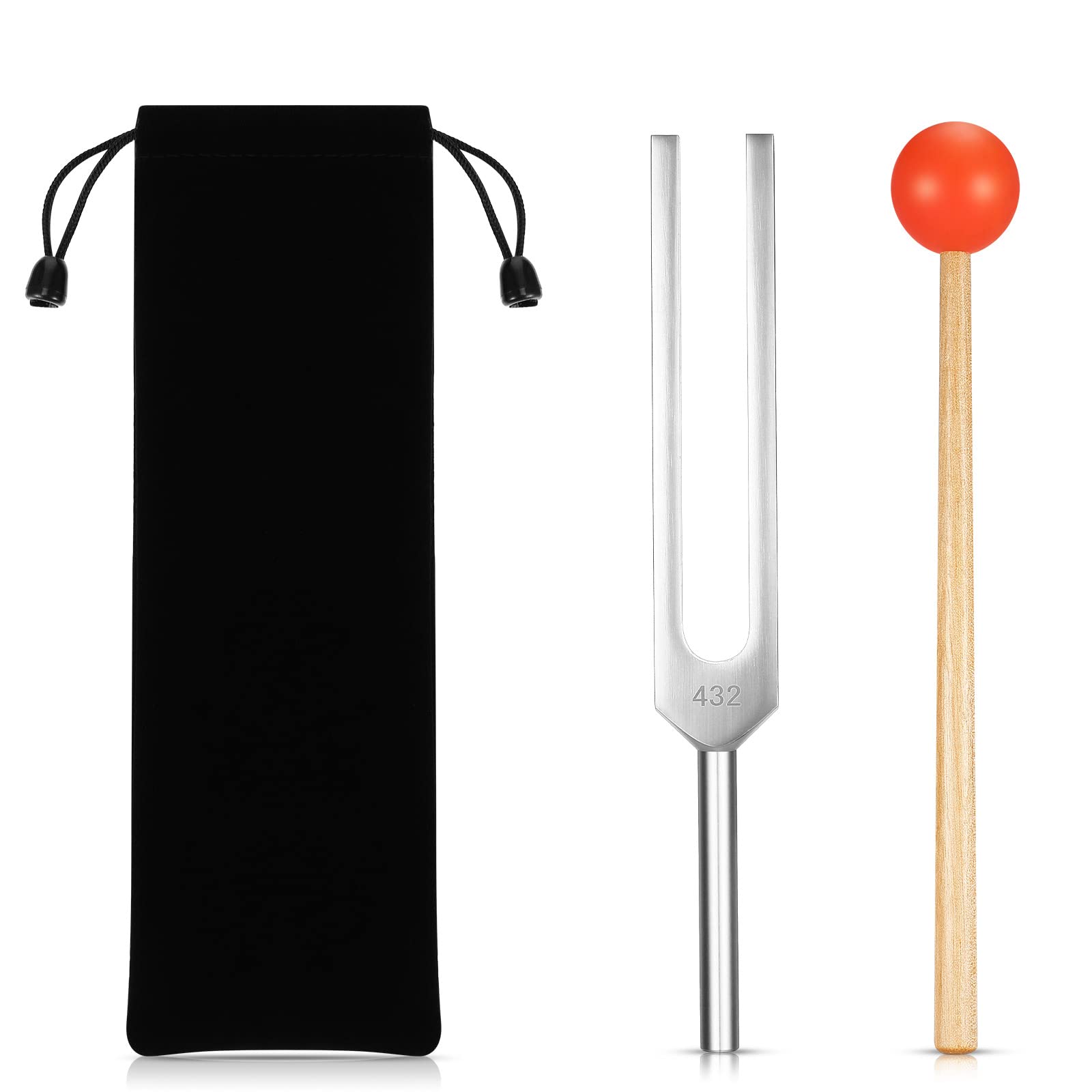 A432 Hz Tuning Fork 2 Pieces Aluminum Alloy Musical Tuners Accurate Instruments Tuning Vibration with Silicone Hammer and Bag for Balancing Frequency Response Beginners Musician Violin Guitar