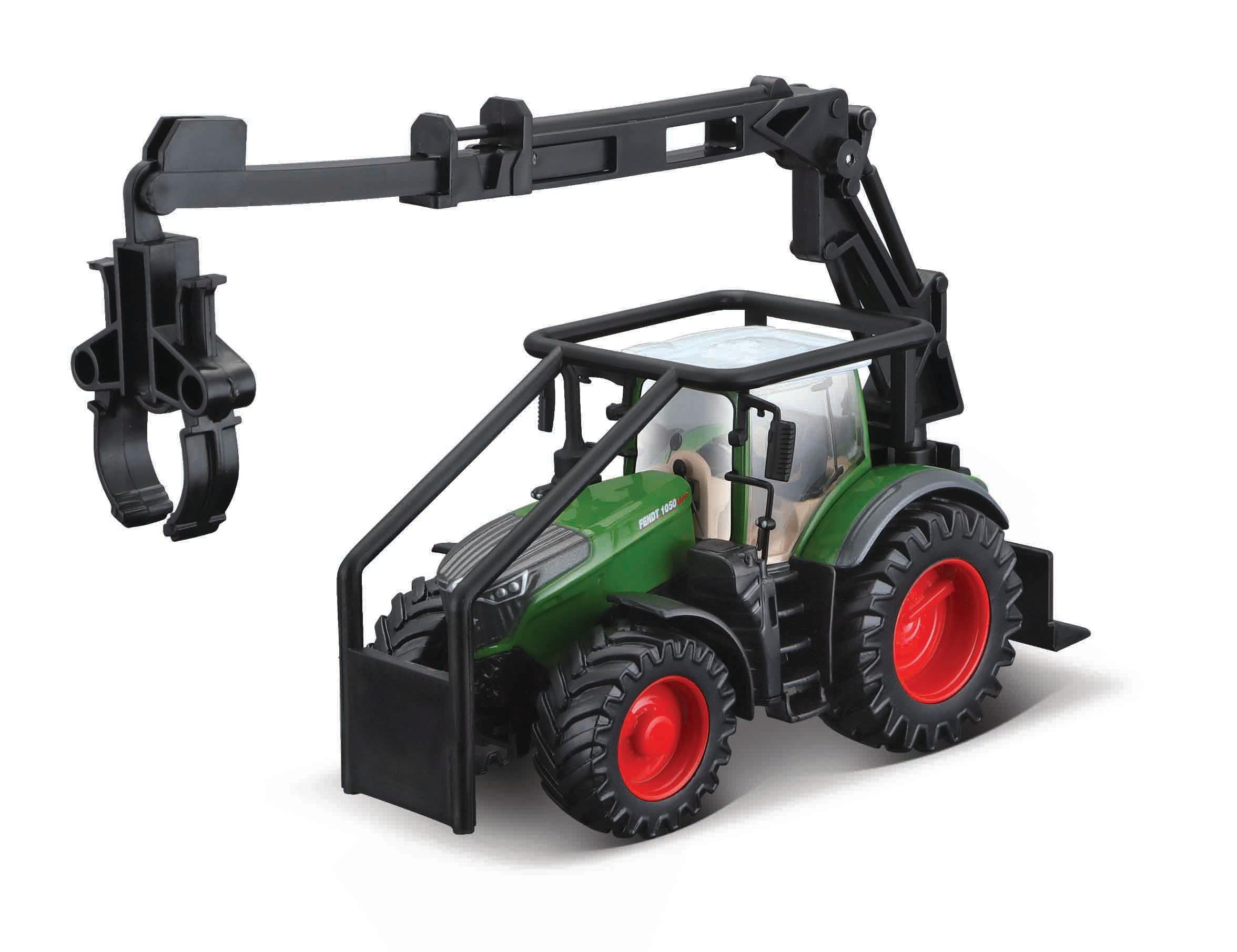 Bburago Die-Cast FENDT 1050 VARIO TRACTOR with Working FRONT LOADER and LOG LOADER - Detailed Replica Collectible Model Toy