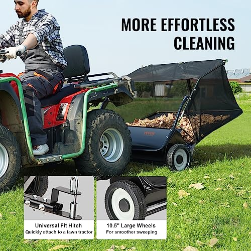 VEVOR Tow Behind Lawn Sweeper 48.5 Inch, 26 Cu. Ft Large Capacity