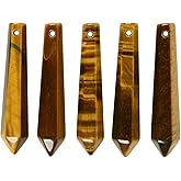 50mm Natural Yellow Tiger Eye Hexagonal Wand Jewelry Making Crystal Pointed Chakra Reiki Healing Beads 2mm Hole Drilled(Pack of 5)