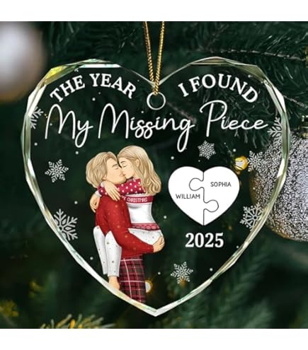 Missing Piece Ornament Personalized Photo Couple Ornament: Two-layered Wooden Keepsake - Australia Custom Couple Christmas Ornament