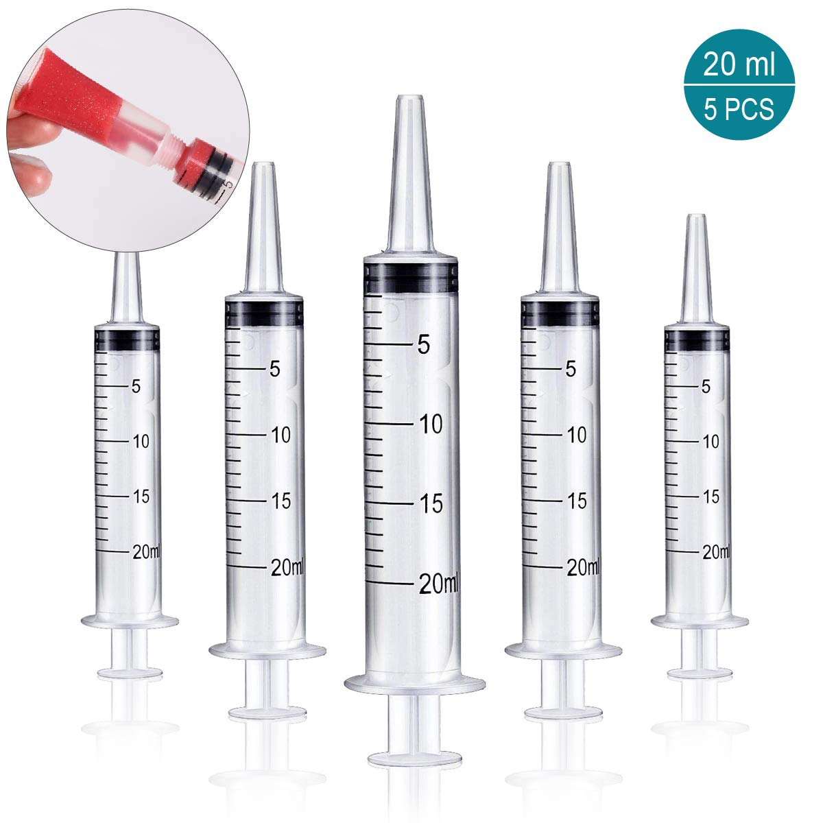 Syringe Without Needle 5 Pack 20ml Syringes for Lip Gloss, Large