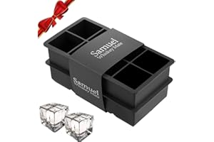 Samuelworld Large Silicone Ice Cube Tray Molds, 2-Pack, Big 2 Inch Cubes - Food Grade, Flexible, 8 Cavity Easy Release Slow Melting Ice for Whiskey, Cocktails, Gifts & Christmas - Black