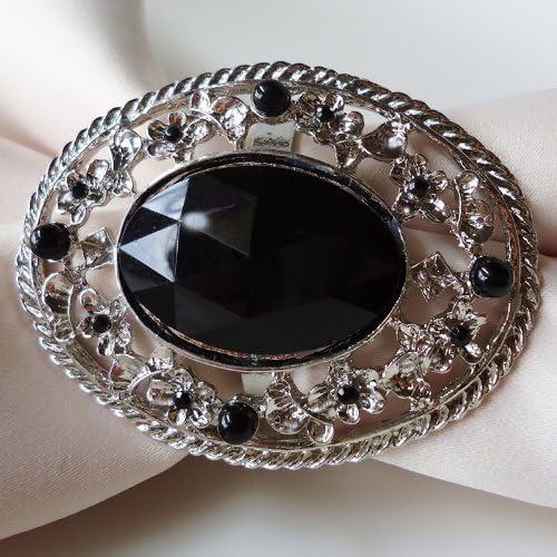 Wildflower Linen Victorian Napkin Ring, Onyx / Silver, Set of 2
