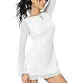 Milumia Women's Boat Neck Mesh Long Bell Sleeve Mini Dress Y2k Going Out Short Dresses 2026 Spring
