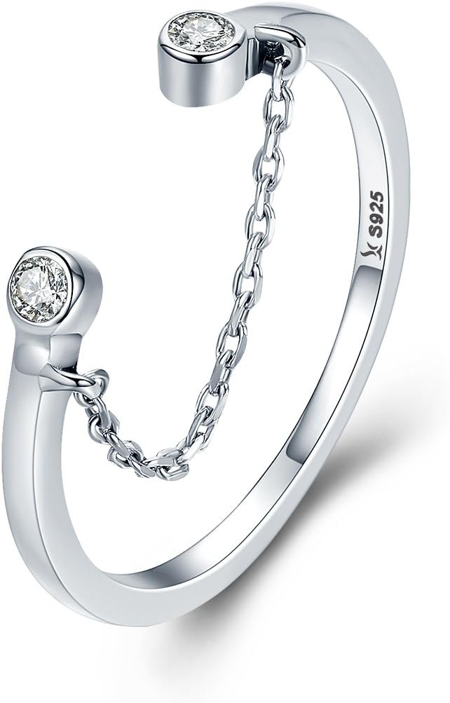 CHENGMEN 925 Sterling Silver Ring Chain Open Rings Adjustable Size for Women Girls Mother's Day Birthday