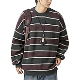 POHADON Mens Y2k Striped Sweater Vintage Aesthetic Grandpa Knitted Pullover Tops Long Sleeve Crewneck Women Grunge Clothes