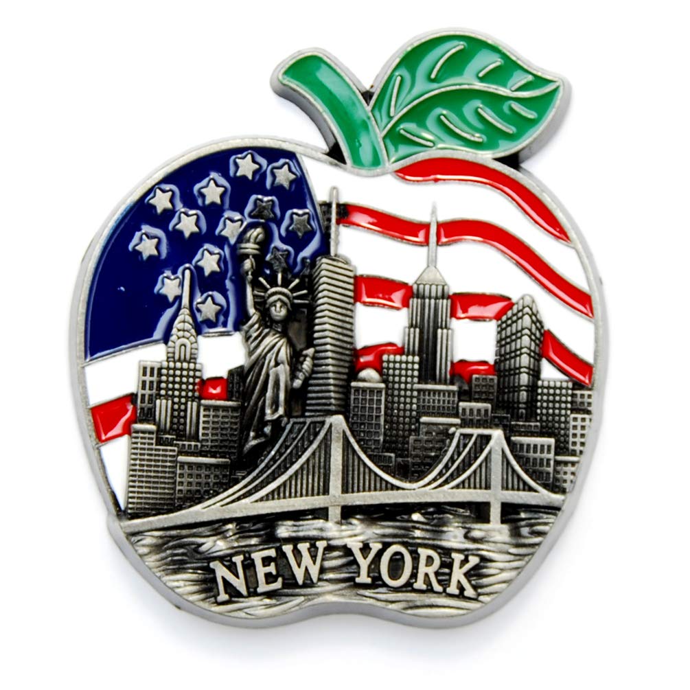 Favorict Big Apple New York Souvenir Metal Fridge Magnet NY - Brooklyn Bridge, Chrysler Building, Statue of Liberty, Empire State Building NYC Metal Magnet Pack 1