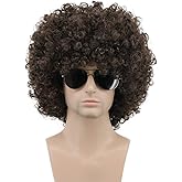 karlery Men Women Afro 70s 80s Short Curly Dark Brown Rocker Party Wig California Halloween Costume Cosplay Wig