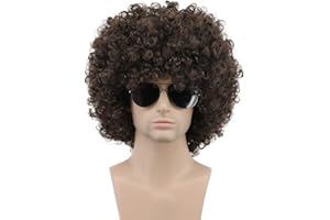 karlery Men Women Afro 70s 80s Short Curly Dark Brown Rocker Party Wig California Halloween Costume Cosplay Wig