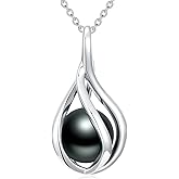 YZAB Black Pearl Cage Pendant Necklace for Women Sterling Silver Cage Freshwater Black Pearl Pendant Necklace Birthday Anniversary Valentine’s Day Jewelry Gifts for Wife Mom Girlfriend Her