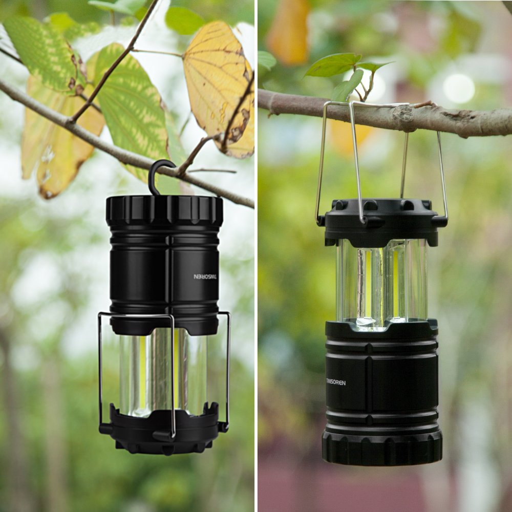 TANSOREN 2 PACK LED Camping Lantern, COB Ultra Bright Collapsible with 6 AA Batteries, Magnetic Base, Hanging Hook for Emergency, Hurricane, Hiking, Outage