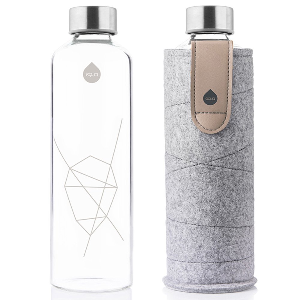 EQUAGlass Water Bottle - 25 oz - Leak Proof and BPA Free - from Borosilicate Glass and Felt Cover for Extra Protection