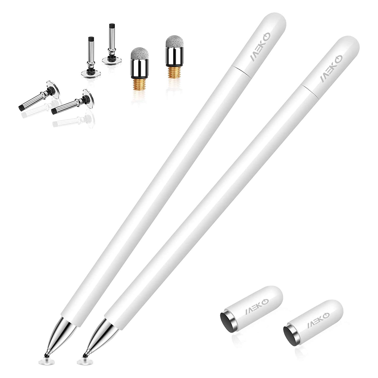 MEKO Stylus Pen for iPad, Capacitive Touchscreen Pencil Magnetic Cap, High Sensitivity & Fine Point Universal for/iPhone/iPad Pro/mini/Air/Android/Microsoft/and All Other Devices (White+White)