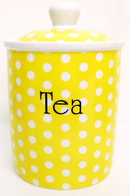Yellow Dots Tea Canister Fine Bone China Yellow Storage Jar Hand Decorated In Uk Amazon Co Uk Kitchen Home