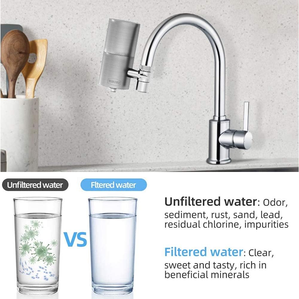 WANJINLI Faucet Water Filter Filtration System, Water Purifier with ACF Filter Element, High Water Flow, Reduce Chlorine, Lead, BPA-Free, Double Outlet, Suitable for Standard Sink Faucet: Home & Kitchen