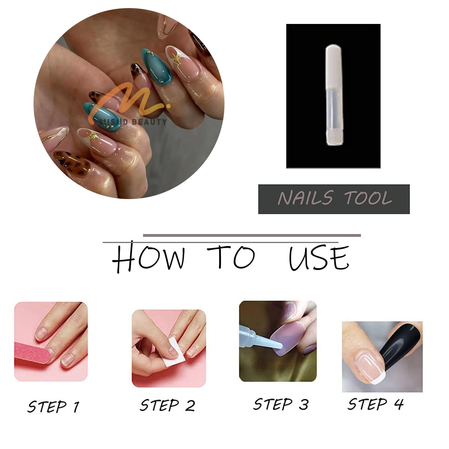 MISUD Press on Nails Short Almond Fake Nails Glossy Glue on Nails Vintage Cheetah Acrylic Nails Stiletto Artificial Nails 3D Gold Chrome Stick on False Nails with Design 24pcs - Image 6