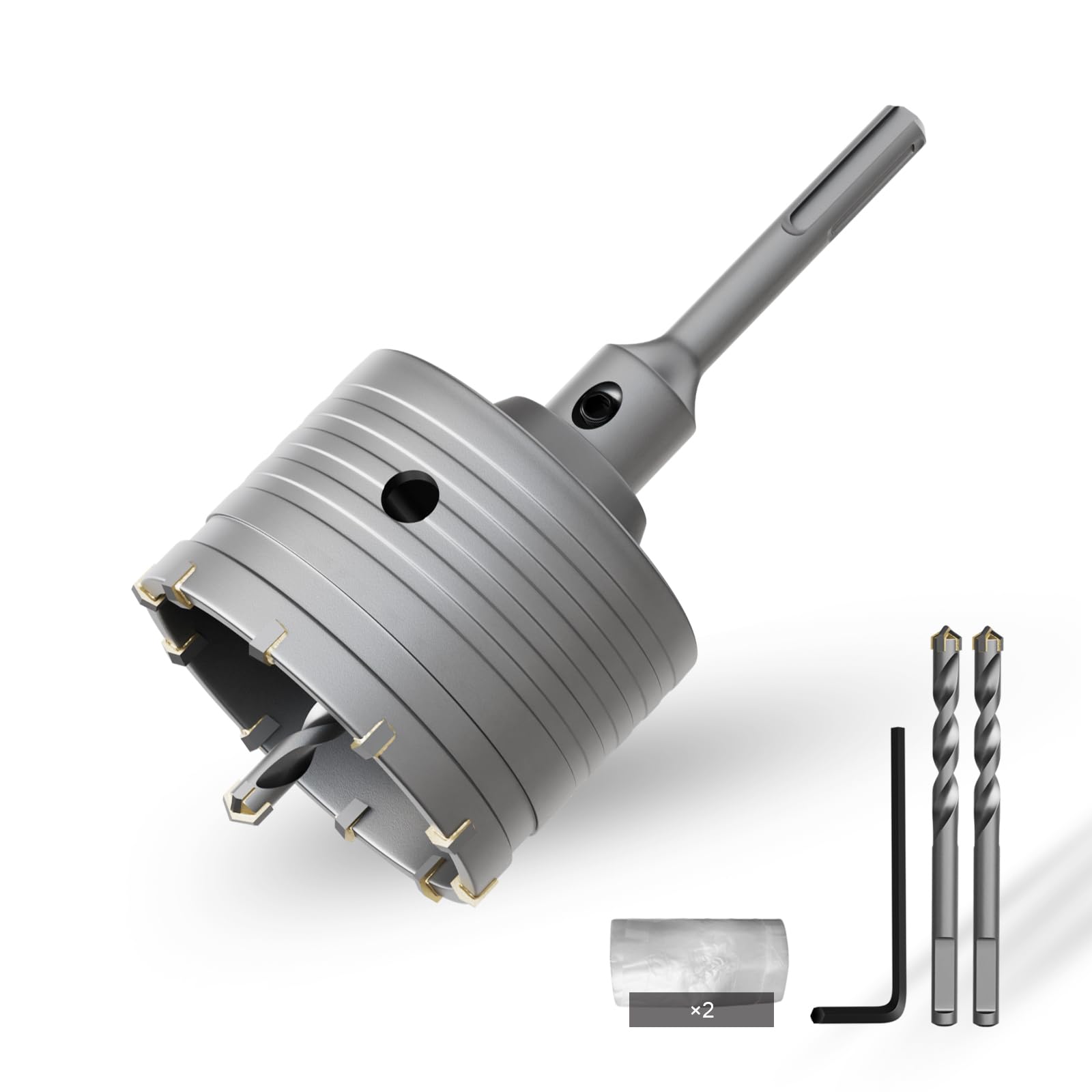 CSOOM 82 mm Concrete Hole Saw with 110 mm SDS-Plus Extension, Carbide Tip, 2 x Pilot Drills, 2 x Dust Bags — image 1