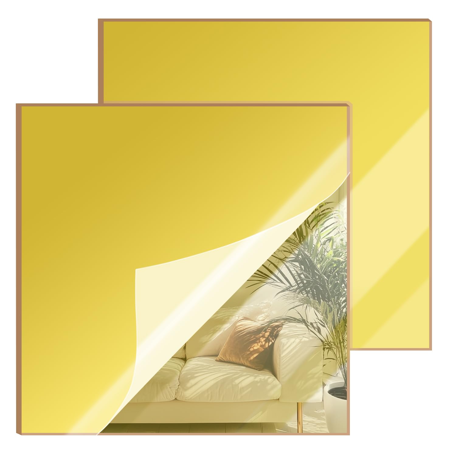 Photo 1 of 12x12 Inches Deep Gold Mirror Acrylic Sheet – 2 Pcs Reflective Acrylic Panel for DIY Crafts, Home Décor & More (30x30 cm)
